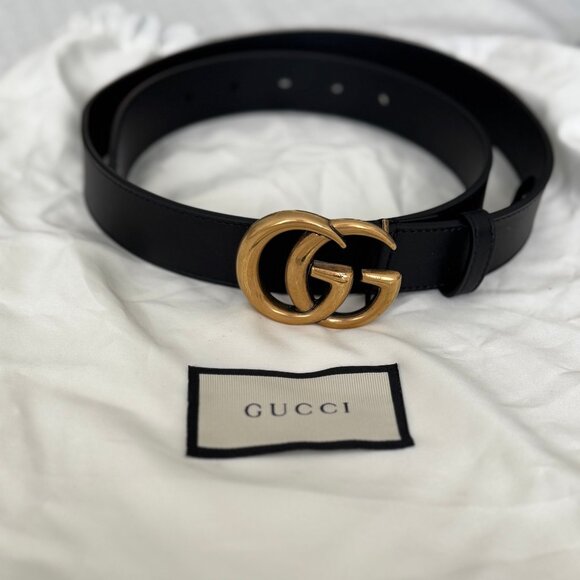 NWOT Gucci Double G Logo Leather Belt - 85/34 US 27 (6) - Picture 1 of 3